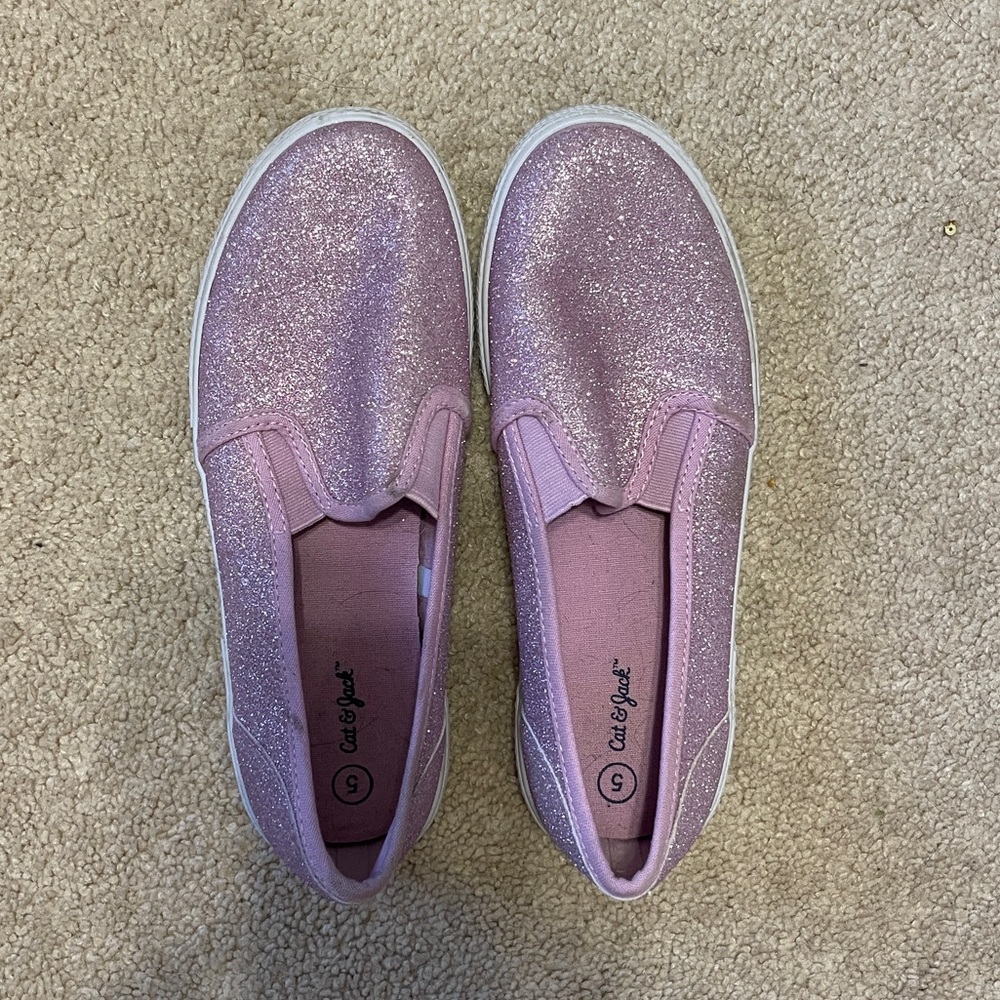 pink glitter slip on shoes